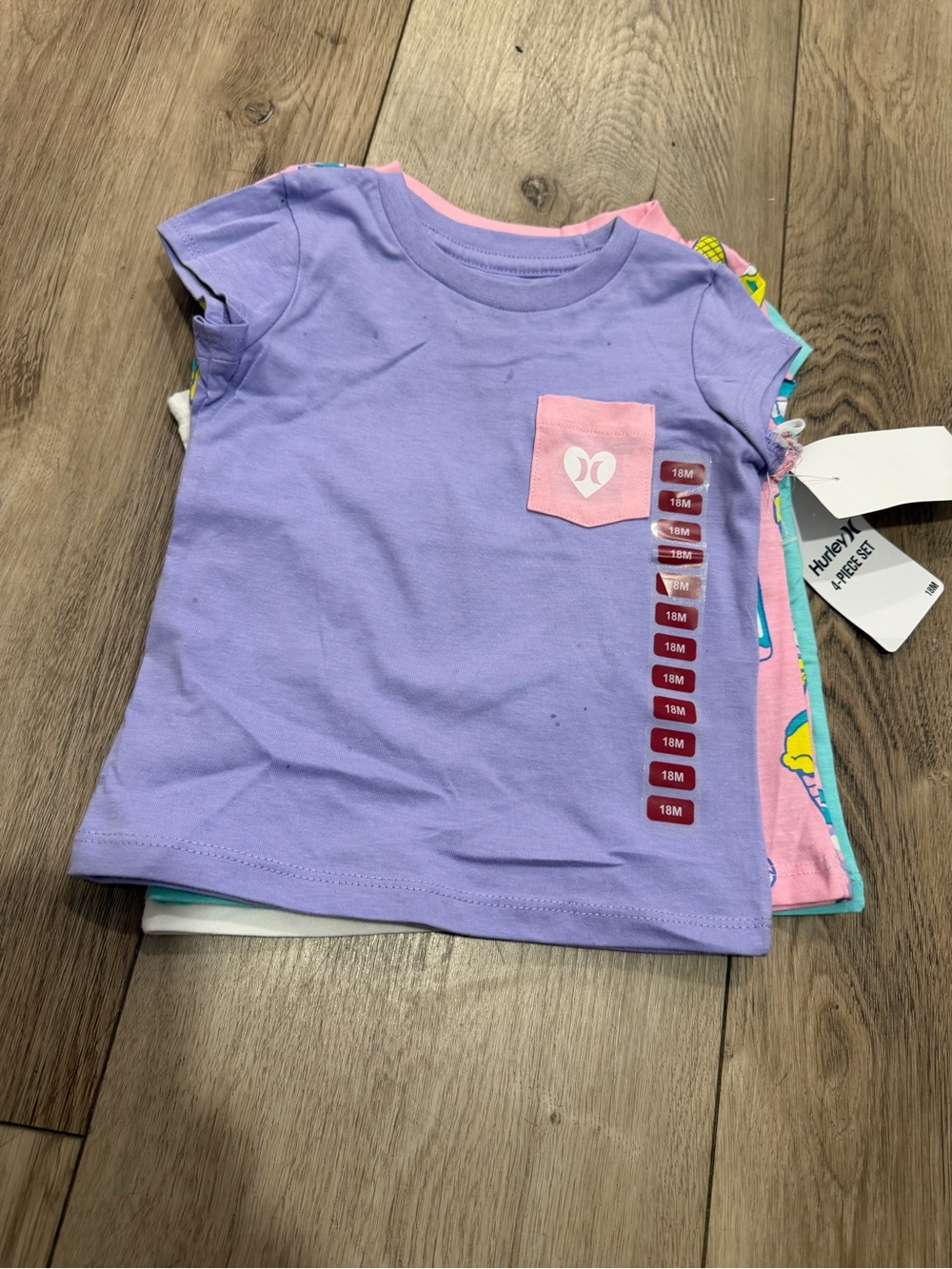 Hurley Lavender Tee with Pink Pocket - Kids Short Sleeve